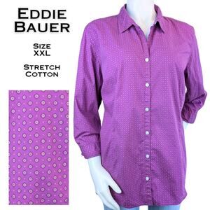 Eddie Bauer Womens Button Down Shirt XXL Purple Geometric 3/4 Sleeve
Preppy